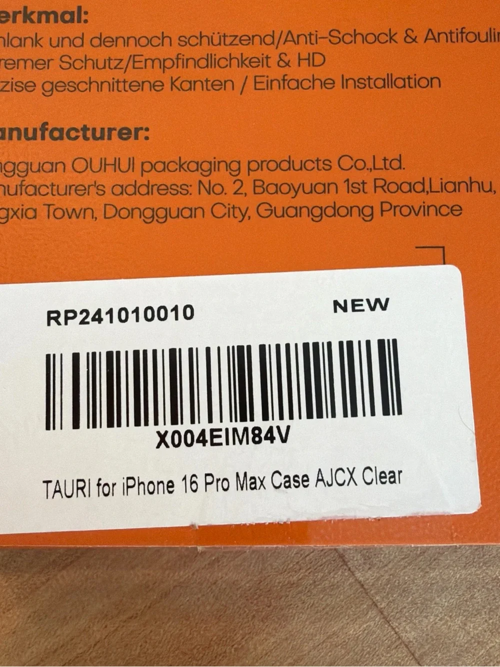 Orange Screen Protector - Clear Fit